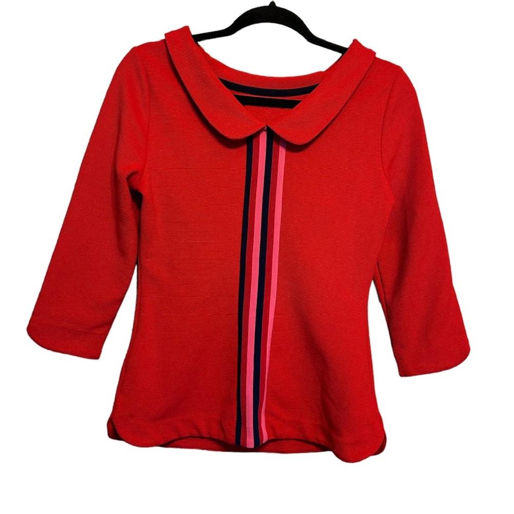Boden Poinsettia Stipe 3/4 Sleeve Blouse Christmas Size 6